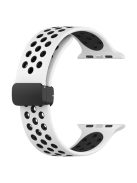 For Apple Watch Series 10 46mm / Ultra 2 Ultra 49mm /  Series 9 8 7 45mm / 6 5 4 SE (2023) SE (2022) SE 44mm / 3 2 1 42mm Silicone Strap Dual Color Breathable Watch Band - White / Black