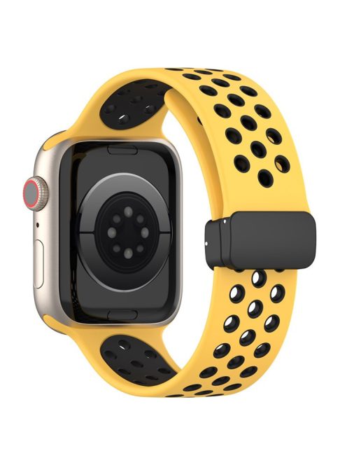 For Apple Watch Series 10 46mm / Ultra 2 Ultra 49mm /  Series 9 8 7 45mm / 6 5 4 SE (2023) SE (2022) SE 44mm / 3 2 1 42mm Silicone Strap Dual Color Breathable Watch Band - Yellow / Black