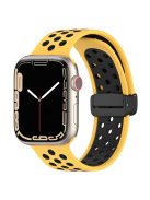 For Apple Watch Series 10 46mm / Ultra 2 Ultra 49mm /  Series 9 8 7 45mm / 6 5 4 SE (2023) SE (2022) SE 44mm / 3 2 1 42mm Silicone Strap Dual Color Breathable Watch Band - Yellow / Black