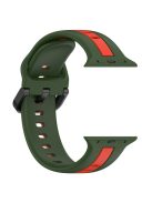 For Apple Watch Series 10 46mm / Ultra 2 Ultra 49mm /  Series 9 8 7 45mm / 6 5 4 SE (2023) SE (2022) SE 44mm / 3 2 1 42mm Silicone Strap Dual Color Watchband - Army Green / Red