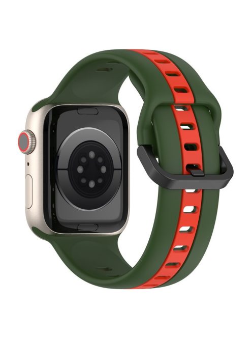 For Apple Watch Series 10 46mm / Ultra 2 Ultra 49mm /  Series 9 8 7 45mm / 6 5 4 SE (2023) SE (2022) SE 44mm / 3 2 1 42mm Silicone Strap Dual Color Watchband - Army Green / Red