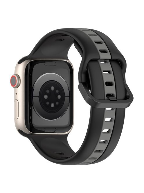 For Apple Watch Series 10 46mm / Ultra 2 Ultra 49mm /  Series 9 8 7 45mm / 6 5 4 SE (2023) SE (2022) SE 44mm / 3 2 1 42mm Silicone Strap Dual Color Watchband - Black / Grey