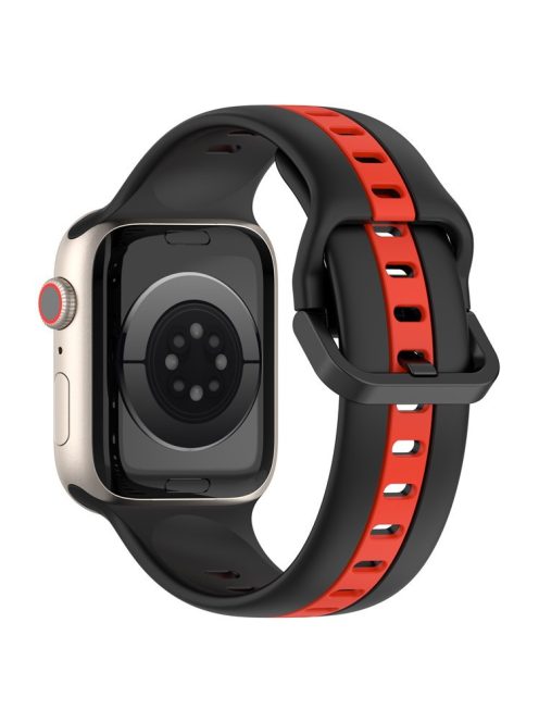 For Apple Watch Series 10 46mm / Ultra 2 Ultra 49mm /  Series 9 8 7 45mm / 6 5 4 SE (2023) SE (2022) SE 44mm / 3 2 1 42mm Silicone Strap Dual Color Watchband - Black / Red