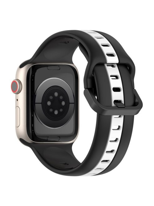 For Apple Watch Series 10 46mm / Ultra 2 Ultra 49mm /  Series 9 8 7 45mm / 6 5 4 SE (2023) SE (2022) SE 44mm / 3 2 1 42mm Silicone Strap Dual Color Watchband - Black / White