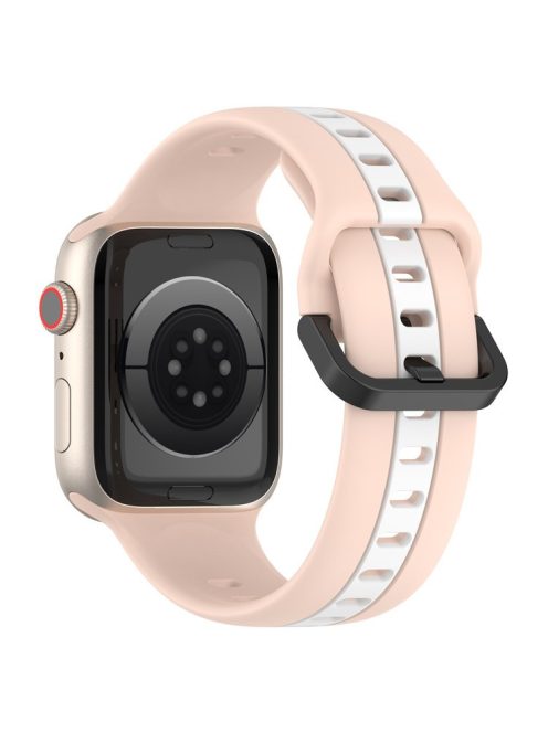 For Apple Watch Series 10 46mm / Ultra 2 Ultra 49mm /  Series 9 8 7 45mm / 6 5 4 SE (2023) SE (2022) SE 44mm / 3 2 1 42mm Silicone Strap Dual Color Watchband - Pink / White