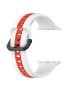 For Apple Watch Series 10 46mm / Ultra 2 Ultra 49mm /  Series 9 8 7 45mm / 6 5 4 SE (2023) SE (2022) SE 44mm / 3 2 1 42mm Silicone Strap Dual Color Watchband - White / Red