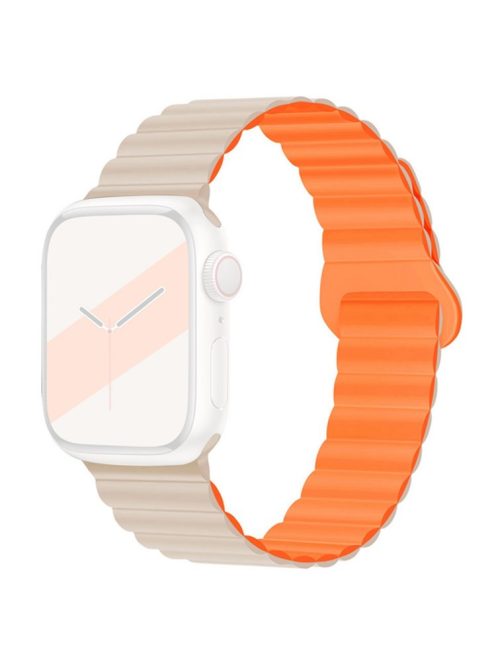 For Apple Watch Series 10 46mm / Ultra 2 Ultra 49mm /  Series 9 8 7 45mm / 6 5 4 SE (2023) SE (2022) SE 44mm / 3 2 1 42mm Silicone Strap Magnetic Watchband - Beige / Orange