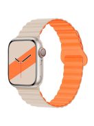 For Apple Watch Series 10 46mm / Ultra 2 Ultra 49mm /  Series 9 8 7 45mm / 6 5 4 SE (2023) SE (2022) SE 44mm / 3 2 1 42mm Silicone Strap Magnetic Watchband - Beige / Orange