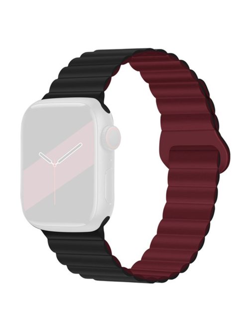 For Apple Watch Series 10 46mm / Ultra 2 Ultra 49mm /  Series 9 8 7 45mm / 6 5 4 SE (2023) SE (2022) SE 44mm / 3 2 1 42mm Silicone Strap Magnetic Watchband - Black / Wine Red