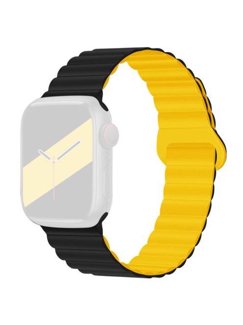 For Apple Watch Series 10 46mm / Ultra 2 Ultra 49mm /  Series 9 8 7 45mm / 6 5 4 SE (2023) SE (2022) SE 44mm / 3 2 1 42mm Silicone Strap Magnetic Watchband - Black / Yellow