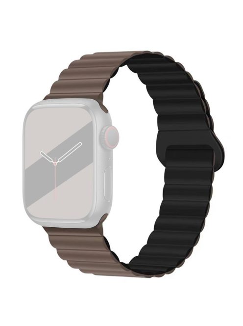 For Apple Watch Series 10 46mm / Ultra 2 Ultra 49mm /  Series 9 8 7 45mm / 6 5 4 SE (2023) SE (2022) SE 44mm / 3 2 1 42mm Silicone Strap Magnetic Watchband - Chocolate / Black