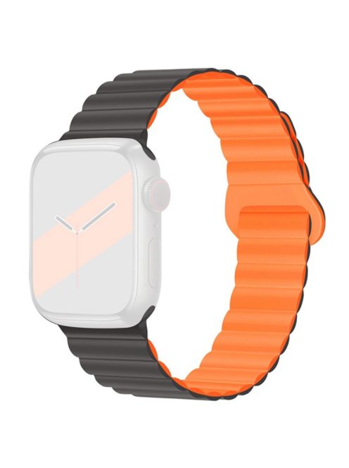 For Apple Watch Series 10 46mm / Ultra 2 Ultra 49mm /  Series 9 8 7 45mm / 6 5 4 SE (2023) SE (2022) SE 44mm / 3 2 1 42mm Silicone Strap Magnetic Watchband - Grey / Orange