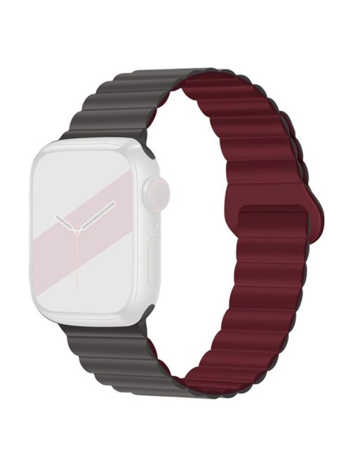 For Apple Watch Series 10 46mm / Ultra 2 Ultra 49mm /  Series 9 8 7 45mm / 6 5 4 SE (2023) SE (2022) SE 44mm / 3 2 1 42mm Silicone Strap Magnetic Watchband - Grey / Wine Red