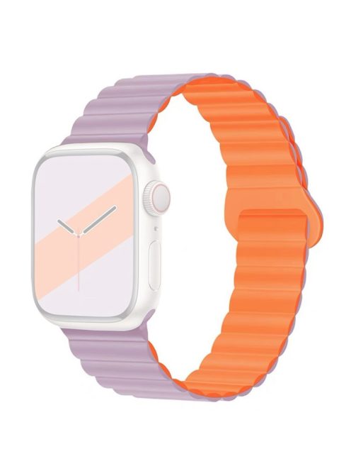 For Apple Watch Series 10 46mm / Ultra 2 Ultra 49mm /  Series 9 8 7 45mm / 6 5 4 SE (2023) SE (2022) SE 44mm / 3 2 1 42mm Silicone Strap Magnetic Watchband - Light Purple / Orange