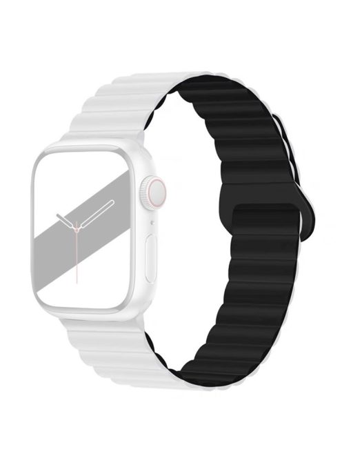 For Apple Watch Series 10 46mm / Ultra 2 Ultra 49mm /  Series 9 8 7 45mm / 6 5 4 SE (2023) SE (2022) SE 44mm / 3 2 1 42mm Silicone Strap Magnetic Watchband - White / Black