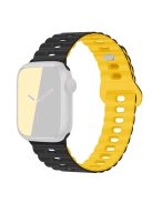 For Apple Watch Series 10 46mm / Ultra 2 Ultra 49mm /  Series 9 8 7 45mm / 6 5 4 SE (2023) SE (2022) SE 44mm / 3 2 1 42mm Silicone Watch Band - Black+Yellow