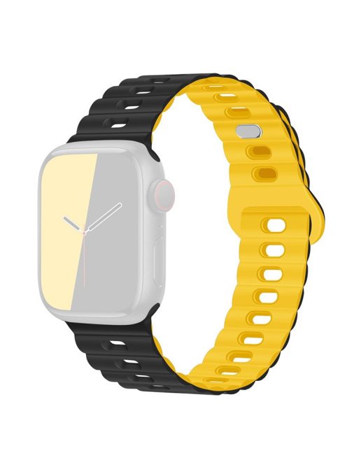 For Apple Watch Series 10 46mm / Ultra 2 Ultra 49mm /  Series 9 8 7 45mm / 6 5 4 SE (2023) SE (2022) SE 44mm / 3 2 1 42mm Silicone Watch Band - Black+Yellow