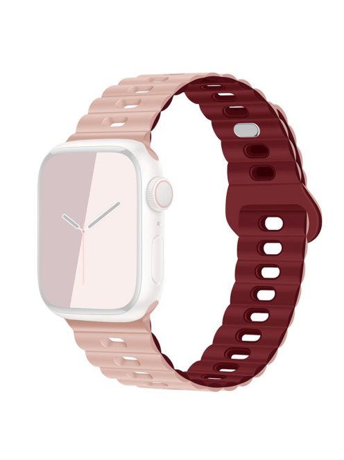 For Apple Watch Series 10 46mm / Ultra 2 Ultra 49mm /  Series 9 8 7 45mm / 6 5 4 SE (2023) SE (2022) SE 44mm / 3 2 1 42mm Silicone Watch Band - Pink+Wine Red