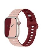 For Apple Watch Series 10 46mm / Ultra 2 Ultra 49mm /  Series 9 8 7 45mm / 6 5 4 SE (2023) SE (2022) SE 44mm / 3 2 1 42mm Silicone Watch Band - Pink+Wine Red