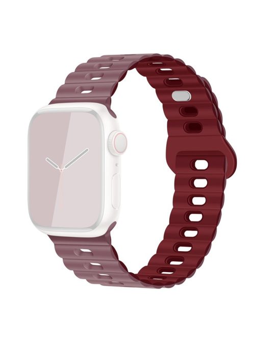 For Apple Watch Series 10 46mm / Ultra 2 Ultra 49mm /  Series 9 8 7 45mm / 6 5 4 SE (2023) SE (2022) SE 44mm / 3 2 1 42mm Silicone Watch Band - Smoke Purple+Purple Red