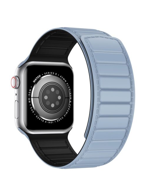 For Apple Watch Series 10 46mm / Ultra 2 Ultra 49mm /  Series 9 8 7 45mm / 6 5 4 SE (2023) SE (2022) SE 44mm / 3 2 1 42mm Silicone Watch Band Dual Color Magnetic Strap - Baby Blue+Black