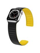 For Apple Watch Series 10 46mm / Ultra 2 Ultra 49mm /  Series 9 8 7 45mm / 6 5 4 SE (2023) SE (2022) SE 44mm / 3 2 1 42mm Silicone Watch Band Dual Color Magnetic Strap - Black+Yellow