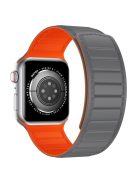 For Apple Watch Series 10 46mm / Ultra 2 Ultra 49mm /  Series 9 8 7 45mm / 6 5 4 SE (2023) SE (2022) SE 44mm / 3 2 1 42mm Silicone Watch Band Dual Color Magnetic Strap - Grey+Orange