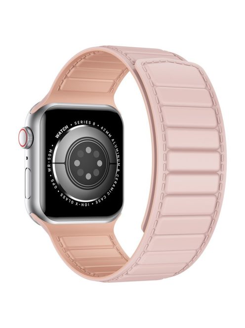 For Apple Watch Series 10 46mm / Ultra 2 Ultra 49mm /  Series 9 8 7 45mm / 6 5 4 SE (2023) SE (2022) SE 44mm / 3 2 1 42mm Silicone Watch Band Dual Color Magnetic Strap - Pink