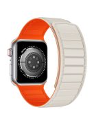 For Apple Watch Series 10 46mm / Ultra 2 Ultra 49mm /  Series 9 8 7 45mm / 6 5 4 SE (2023) SE (2022) SE 44mm / 3 2 1 42mm Silicone Watch Band Dual Color Magnetic Strap - Starlight+Orange