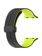 For Apple Watch Series 10 46mm / Ultra 2 Ultra 49mm /  Series 9 8 7 45mm / 6 5 4 SE (2023) SE (2022) SE 44mm / 3 2 1 42mm Silicone Watch Band Magnetic Buckle Wrist Strap - Black / Green