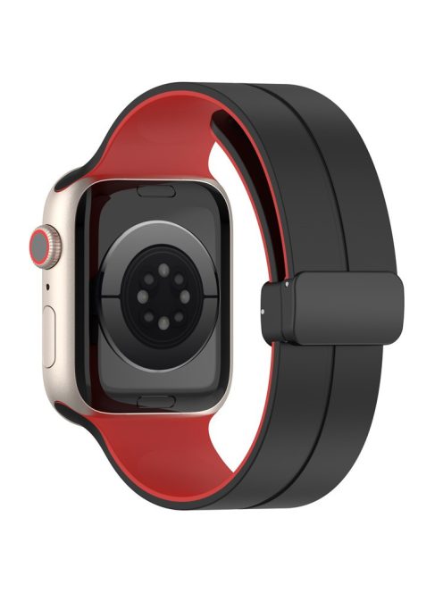 For Apple Watch Series 10 46mm / Ultra 2 Ultra 49mm /  Series 9 8 7 45mm / 6 5 4 SE (2023) SE (2022) SE 44mm / 3 2 1 42mm Silicone Watch Band Magnetic Buckle Wrist Strap - Black / Red