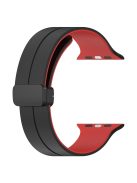 For Apple Watch Series 10 46mm / Ultra 2 Ultra 49mm /  Series 9 8 7 45mm / 6 5 4 SE (2023) SE (2022) SE 44mm / 3 2 1 42mm Silicone Watch Band Magnetic Buckle Wrist Strap - Black / Red