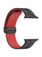 For Apple Watch Series 10 46mm / Ultra 2 Ultra 49mm /  Series 9 8 7 45mm / 6 5 4 SE (2023) SE (2022) SE 44mm / 3 2 1 42mm Silicone Watch Band Magnetic Buckle Wrist Strap - Black / Red