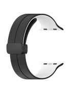 For Apple Watch Series 10 46mm / Ultra 2 Ultra 49mm /  Series 9 8 7 45mm / 6 5 4 SE (2023) SE (2022) SE 44mm / 3 2 1 42mm Silicone Watch Band Magnetic Buckle Wrist Strap - Black / White