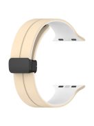 For Apple Watch Series 10 46mm / Ultra 2 Ultra 49mm /  Series 9 8 7 45mm / 6 5 4 SE (2023) SE (2022) SE 44mm / 3 2 1 42mm Silicone Watch Band Magnetic Buckle Wrist Strap - Khaki / White