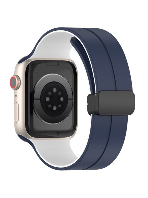 For Apple Watch Series 10 46mm / Ultra 2 Ultra 49mm /  Series 9 8 7 45mm / 6 5 4 SE (2023) SE (2022) SE 44mm / 3 2 1 42mm Silicone Watch Band Magnetic Buckle Wrist Strap - Midnight Blue / White