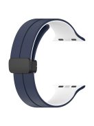 For Apple Watch Series 10 46mm / Ultra 2 Ultra 49mm /  Series 9 8 7 45mm / 6 5 4 SE (2023) SE (2022) SE 44mm / 3 2 1 42mm Silicone Watch Band Magnetic Buckle Wrist Strap - Midnight Blue / White