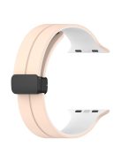 For Apple Watch Series 10 46mm / Ultra 2 Ultra 49mm /  Series 9 8 7 45mm / 6 5 4 SE (2023) SE (2022) SE 44mm / 3 2 1 42mm Silicone Watch Band Magnetic Buckle Wrist Strap - Pink / White