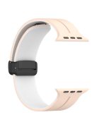 For Apple Watch Series 10 46mm / Ultra 2 Ultra 49mm /  Series 9 8 7 45mm / 6 5 4 SE (2023) SE (2022) SE 44mm / 3 2 1 42mm Silicone Watch Band Magnetic Buckle Wrist Strap - Pink / White