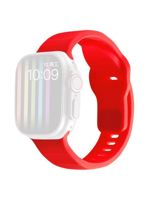 For Apple Watch Series 10 46mm / Ultra 2 Ultra 49mm /  Series 9 8 7 45mm / 6 5 4 SE (2023) SE (2022) SE 44mm / 3 2 1 42mm Silicone Watch Band Wavy Square Buckle Watch Strap - Red