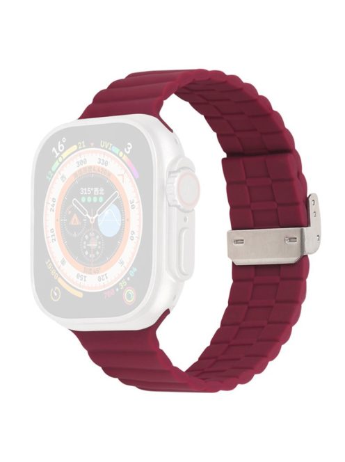 For Apple Watch Series 10 46mm / Ultra 2 Ultra 49mm /  Series 9 8 7 45mm / 6 5 4 SE (2023) SE (2022) SE 44mm / 3 2 1 42mm Silicone Watch Strap Clip Buckle Watch Band - Wine Red