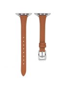 For Apple Watch Series 10 46mm / Ultra 2 Ultra 49mm /  Series 9 8 7 45mm / 6 5 4 SE (2023) SE (2022) SE 44mm / 3 2 1 42mm Slim Watch Strap Genuine Cow Leather Watch Band - Brown