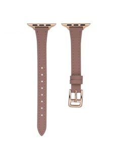   For Apple Watch Series 10 46mm / Ultra 2 Ultra 49mm /  Series 9 8 7 45mm / 6 5 4 SE (2023) SE (2022) SE 44mm / 3 2 1 42mm Slim Watch Strap Genuine Cow Leather Watch Band - Deep Pink