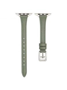   For Apple Watch Series 10 46mm / Ultra 2 Ultra 49mm /  Series 9 8 7 45mm / 6 5 4 SE (2023) SE (2022) SE 44mm / 3 2 1 42mm Slim Watch Strap Genuine Cow Leather Watch Band - Green