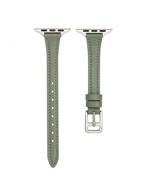 For Apple Watch Series 10 46mm / Ultra 2 Ultra 49mm /  Series 9 8 7 45mm / 6 5 4 SE (2023) SE (2022) SE 44mm / 3 2 1 42mm Slim Watch Strap Genuine Cow Leather Watch Band - Green