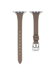   For Apple Watch Series 10 46mm / Ultra 2 Ultra 49mm /  Series 9 8 7 45mm / 6 5 4 SE (2023) SE (2022) SE 44mm / 3 2 1 42mm Slim Watch Strap Genuine Cow Leather Watch Band - Grey