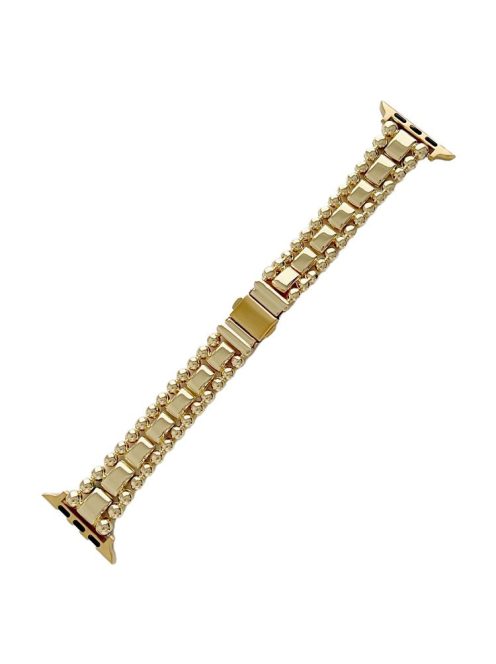 For Apple Watch Series 10 46mm / Ultra 2 Ultra 49mm /  Series 9 8 7 45mm / 6 5 4 SE (2023) SE (2022) SE 44mm / 3 2 1 42mm Smartwatch Band Metal Bead Strap - Gold