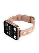 For Apple Watch Series 10 46mm / Ultra 2 Ultra 49mm /  Series 9 8 7 45mm / 6 5 4 SE (2023) SE (2022) SE 44mm / 3 2 1 42mm Smartwatch Strap Genuine Leather Band - Pink