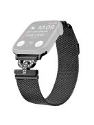 For Apple Watch Series 10 46mm / Ultra 2 Ultra 49mm /  Series 9 8 7 45mm / 6 5 4 SE (2023) SE (2022) SE 44mm / 3 2 1 42mm Stainless Steel Milanese Watch Band Rhinestones D-Shape Design Strap - Black