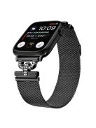 For Apple Watch Series 10 46mm / Ultra 2 Ultra 49mm /  Series 9 8 7 45mm / 6 5 4 SE (2023) SE (2022) SE 44mm / 3 2 1 42mm Stainless Steel Milanese Watch Band Rhinestones D-Shape Design Strap - Black